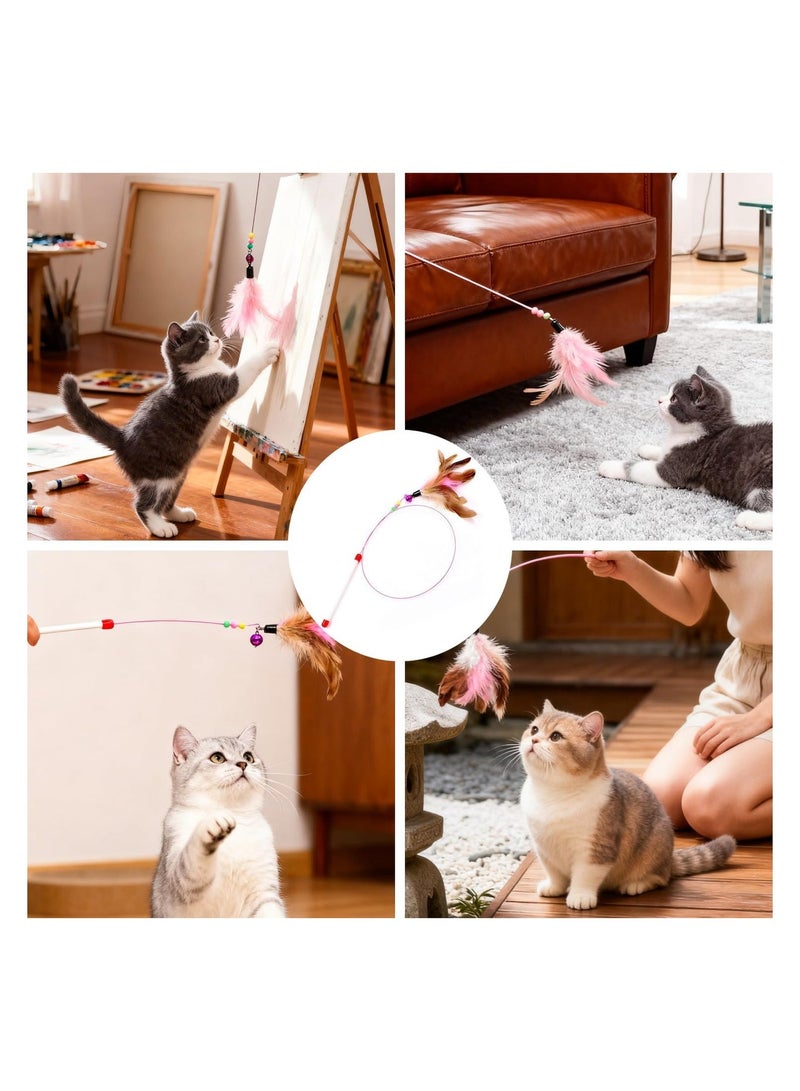 عصا ريشية لإثارة اهتمام القطط - لعبة مسلية للقطط والقطط الصغيرة - عصا سلكية مع خرز جرس لتنشيط نشاط القطط - وسائل تسلية للقطط - Image 2